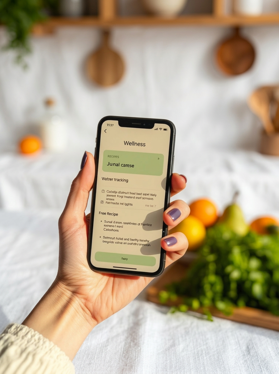 A hand holding a phone showing a recipe from the app